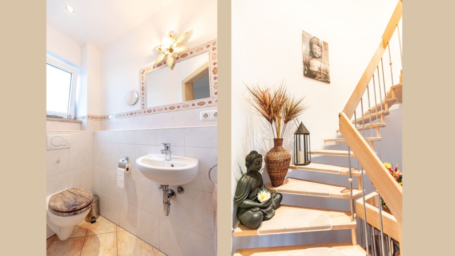 Elegante Doppelhaushälfte mit schönem Süd-/Westgarten in sehr guter Wohnlage zu verkaufen! - Gäste-WC und Treppenaufgang