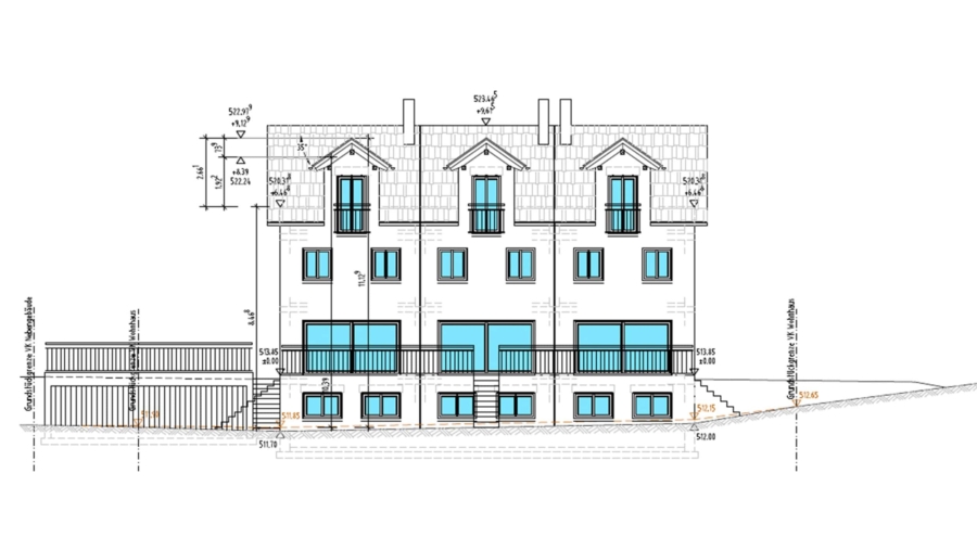 Platz für die ganze Familie! Modernes Reihenmittelhaus mit Südgarten, 2 Bädern und 2 Stellplätzen - Südansicht