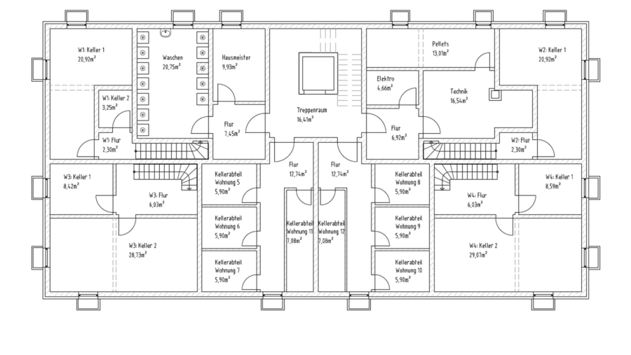 Schöne 2-Zimmer-Dachgeschosswohnung mit ca. 54 m² Wfl., großem Westbalkon, Carport & Stellplatz - Kellergeschoss