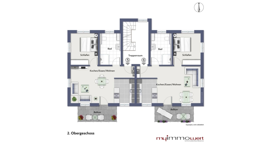 Schöne 2-Zimmer-Eigentumswohnung mit ca. 8,12 m² großem Südbalkon & KFZ-Stellplatz - 2. Obergeschoss
