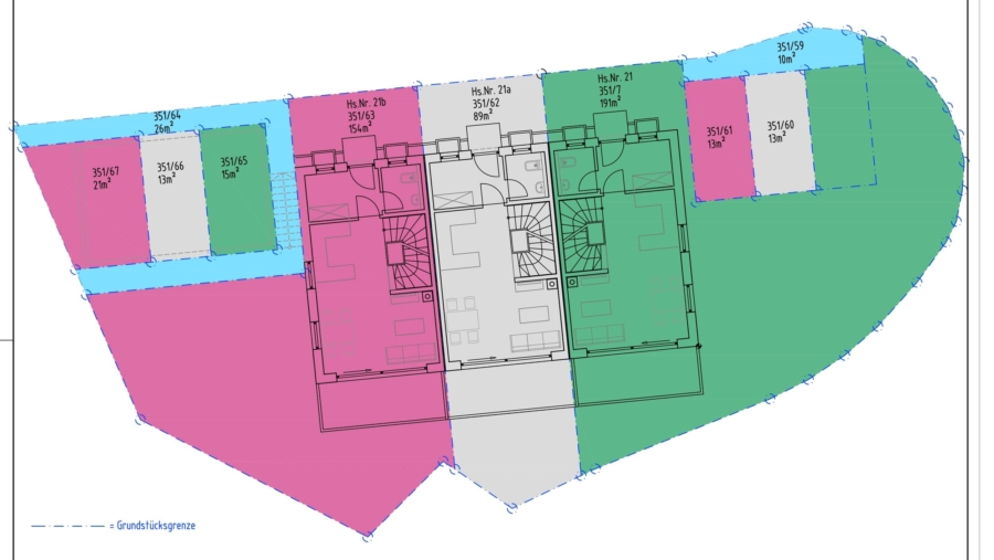 Modernes Reiheneckhaus mit großem Garten, 2 Bädern, 2 Stellplätzen und sehr gutem Raumprogramm - Freiflächenplan