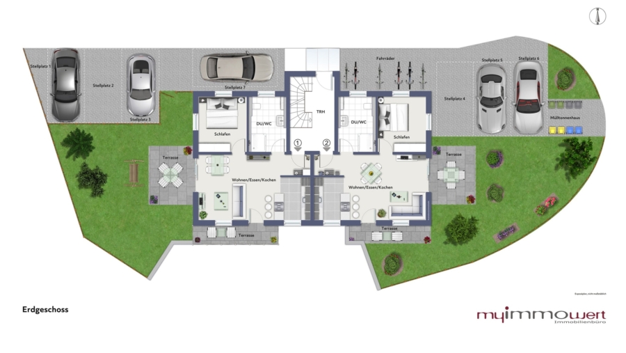 Schöne 2-Zimmer-Gartenwohnung mit großer Terrasse & 1 Carport + 1 KFZ-Stellplatz - Erdgeschoss