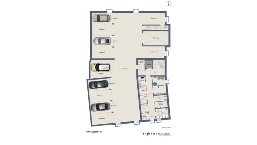 Moderne 1-Zimmer-Eigentumswohnung mit ca. 15,00 m² großer Dachterrasse & TG-Stellplatz in Eichenried - Geschossplan Untergeschoss