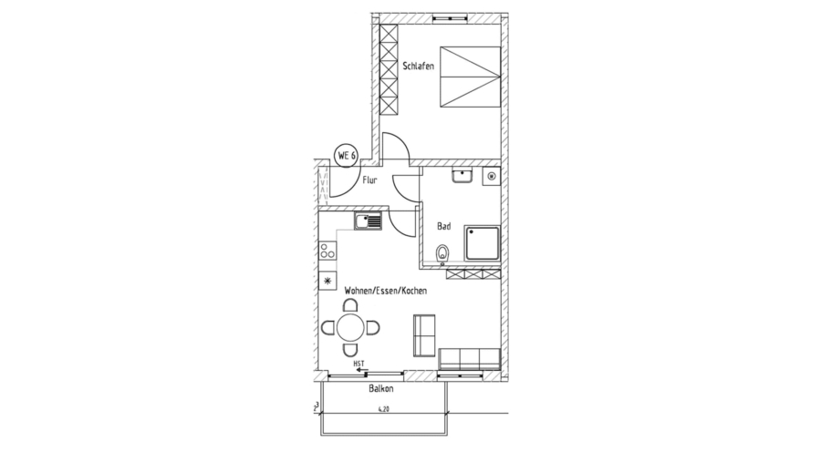 Moderne 2-Zimmer-Wohnung mit ca. 60 m² Wohnfläche, großem Südbalkon & geräumigen TG-Stellplatz - Grundriss