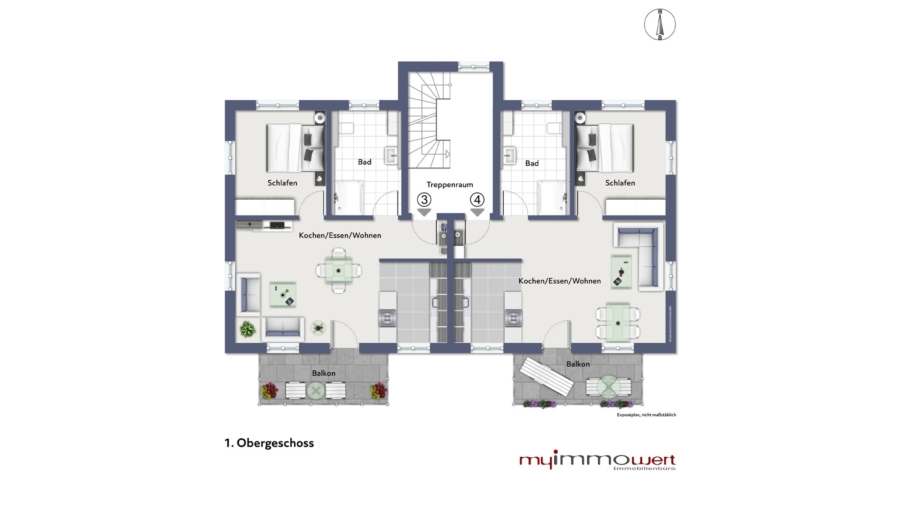 Schöne 2-Zimmer-Eigentumswohnung mit ca. 8,12 m² großem Südbalkon & KFZ-Stellplatz - 1. Obergeschoss