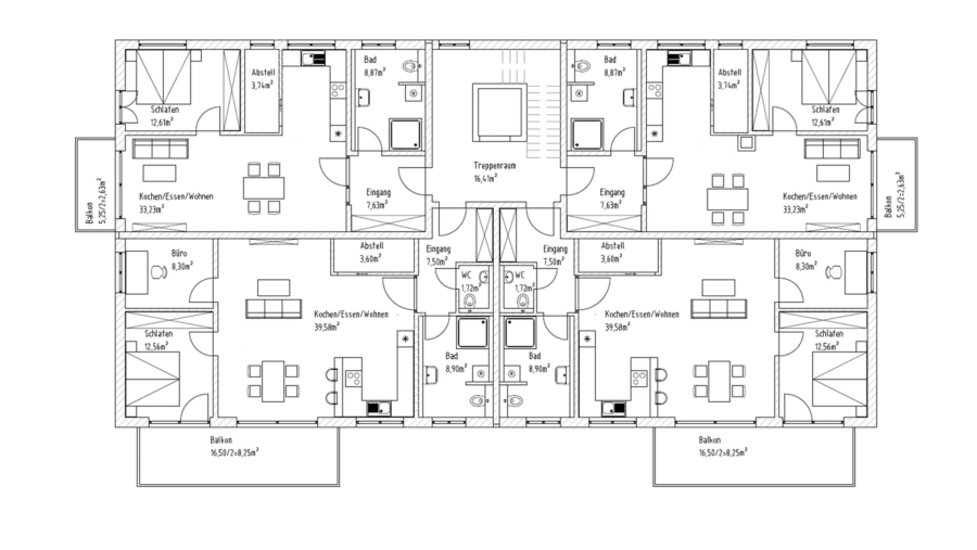 Modernes Mehrfamilienhaus mit 12 Wohneinheiten , 12 Carports & 12 Außenstellplätzen in Toplage - 1. Obergeschoss