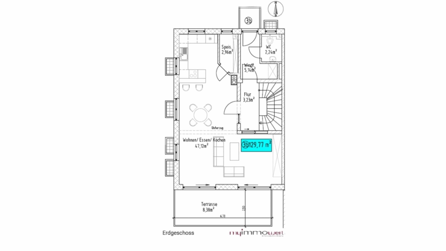 Modernes Neubau Reiheneckhaus mit ca. 130 m² Wohnfläche, 4 Zimmern & Sonnenterrasse - Erdgeschoss