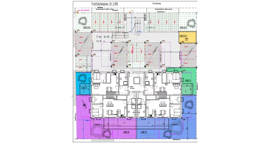 Schöne 3-Zimmer-Eigentumswohnung mit ca. 90 m² Wfl., riesigem Südbalkon, Carport & Stellplatz - Freiflächenplan