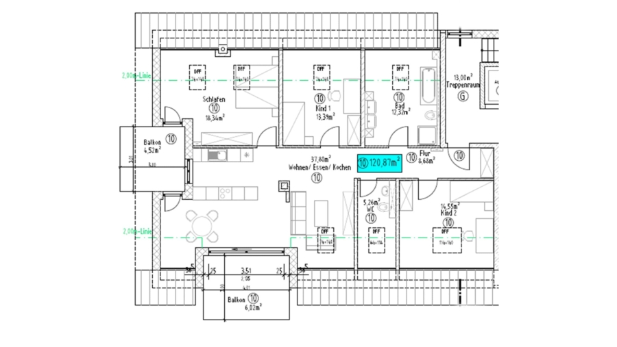 Sehr moderne 4-Zimmer-Dachgeschosswohnung mit 2 großen Balkonen & 2 großen TG-Stellplätzen - Wohnung