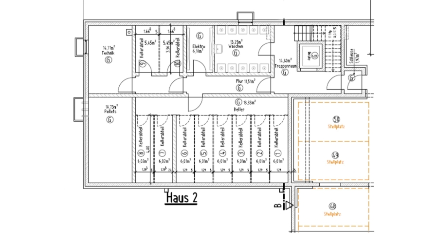 Sehr moderne 4-Zimmer-Dachgeschosswohnung mit 2 großen Balkonen & 2 großen TG-Stellplätzen - Kellergeschoss