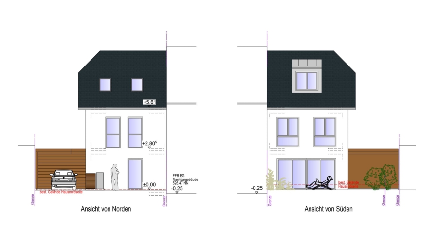 Sehr ruhig gelegenes Baugrundstück für eine Doppelhaushälfte in Bestlage Poing zu vergeben! - Ansicht Norden / Ansicht Süden