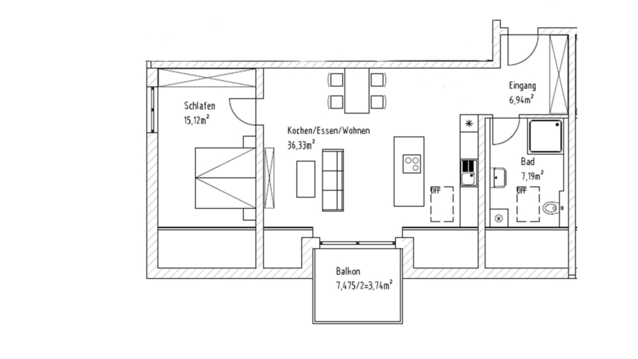 Schöne 2-Zimmer-Dachgeschosswohnung mit ca. 70 m² Wfl., großem Südbalkon, Carport & Stellplatz - Wohnung Nr. 11