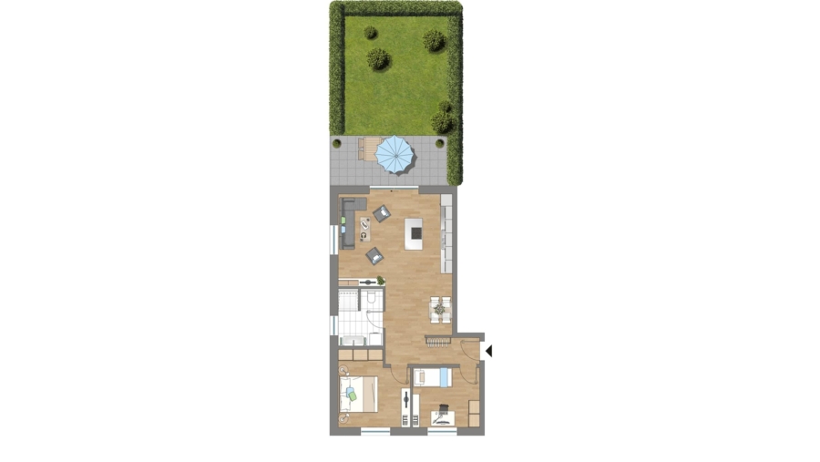 Moderne 3-Zimmer-Gartenwohnung mit großer Terrasse und 2 Stellplätzen - Wohnung