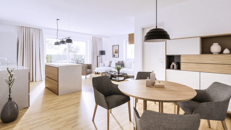 Moderne 3-Zimmer-Gartenwohnung mit großer Terrasse und 2 Stellplätzen - Innenvisualisierung