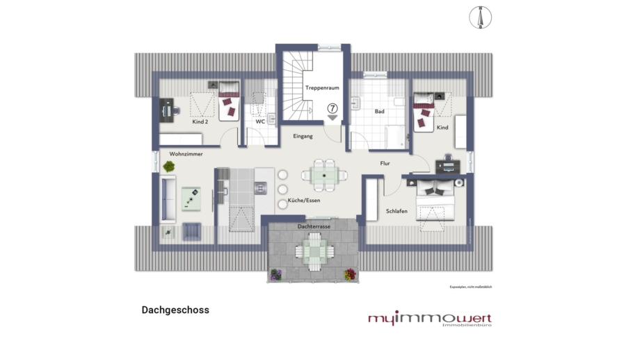 4-Zimmer-Dachgeschosswohnung mit ca. 14 m² großer Dachterrasse, 2 KFZ-Stellplätze & Südausrichtung - Dachgeschoss