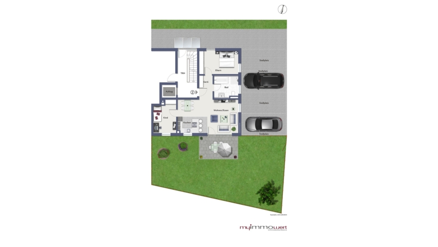 Familienoase! Exklusive 3-Zimmer-Gartenwohnung in idealer Südausrichtung in Pliening zu verkaufen! - Grundriss Wohnung Nr. 2