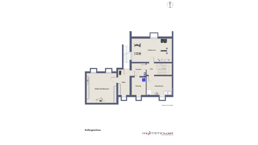 Grundsolide Doppelhaushälfte mit 453 m² Grundstück, ca. 193 m² Wohnfläche und 5,5 Zimmer + Hobbyraum - Kellergeschoss