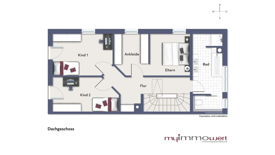 Elegante Walmdach Neubau-Doppelhaushälfte mit edlem Kaminofen, 2 Bädern und Topausstattung - Dachgeschoss