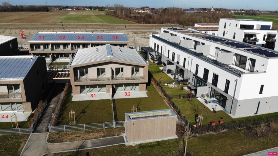 Moderne Doppelhaushälfte (Haus 3.2) im Passivhausstandard in familienfreundlicher Wohnlage in Poing - Außenansicht 1