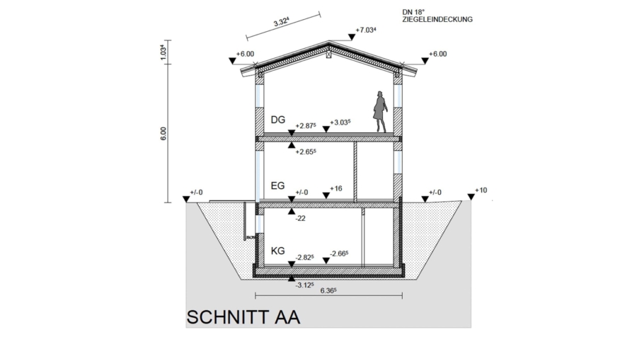 Moderne 3-Zimmer-Gartenwohnung mit schönem Garten, großer Süd-/Westterrasse, Carport und Stellplatz - Schnitt
