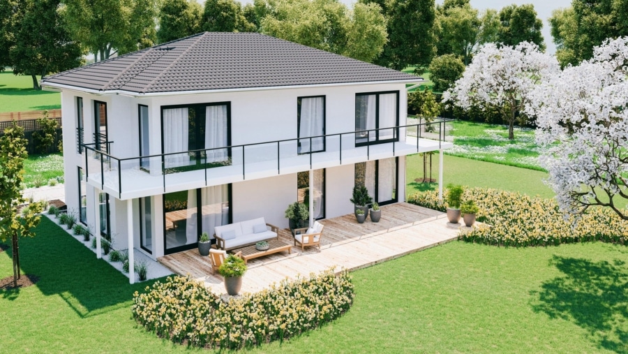 Edle Einfamilienhausvilla mit Traumgrundstück komplett nach Ihren Wünschen designed in 85435 Erding - Außenansicht – Studie