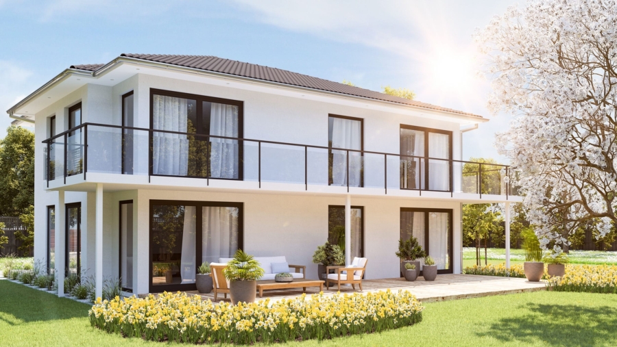 Edle Einfamilienhausvilla mit Traumgrundstück komplett nach Ihren Wünschen designed in 85435 Erding - Außenansicht – Studie