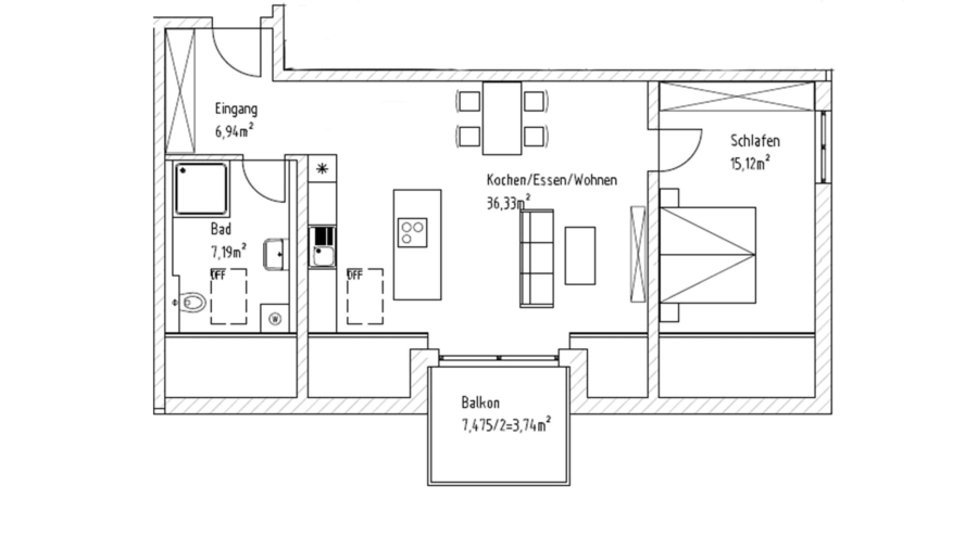 Moderne 2-Zimmer-Dachgeschosswohnung mit ca. 70 m² Wfl., großem Südbalkon, Carport & Stellplatz - Wohnung Nr. 12