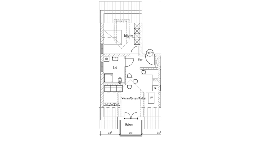 Sonnige 2-Zimmer-Dachgeschosswohnung mit ca.45 m² Wohnfläche, Südbalkon & geräumigen TG-Stellplatz - Wohnung