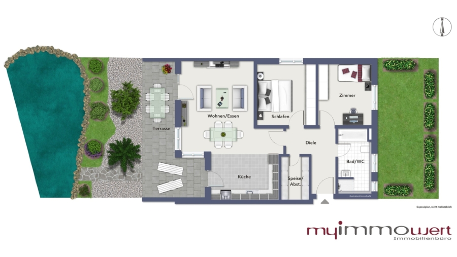 Schöne 3-Zimmer-Gartenwohnung mit großer Terrasse, Einbauküche & TG-Stellplatz im Herzen von Erding! - Wohnung