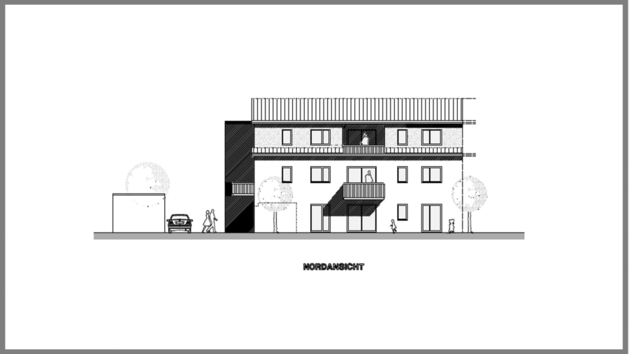 Optimal beplant! Baugrundstück für ein MFH mit 7 Eigentumswohnungen und Tiefgarage in Eichenried - Nordansicht