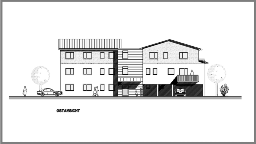 Optimal beplant! Baugrundstück für ein MFH mit 7 Eigentumswohnungen und Tiefgarage in Eichenried - Ostansicht