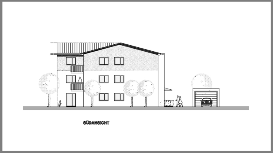 Optimal beplant! Baugrundstück für ein MFH mit 7 Eigentumswohnungen und Tiefgarage in Eichenried - Südansicht