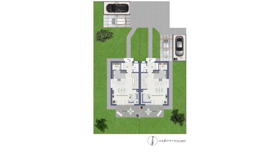 Neubau! Charmante Doppelhaushälfte (Haus 1) mit sonniger Süd-/Westausrichtung - Grundriss Erdgeschoss