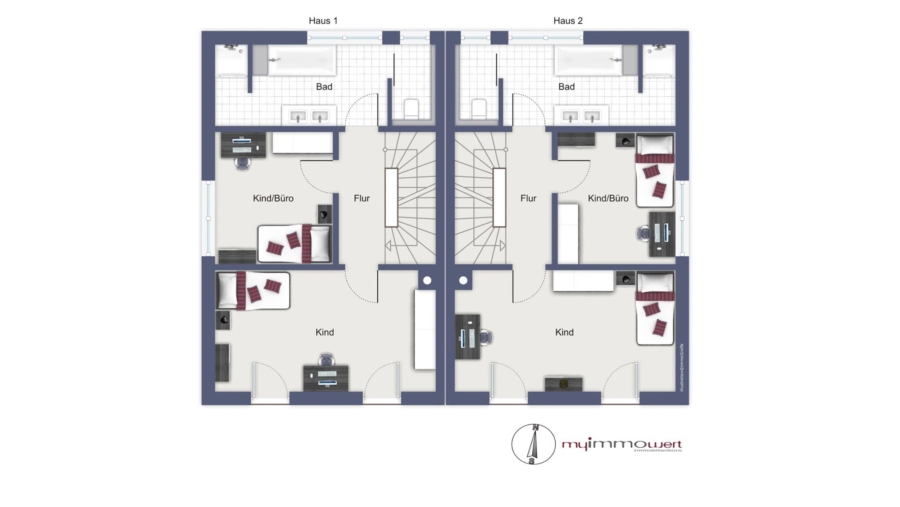 Neubau! Charmante Doppelhaushälfte (Haus 1) mit sonniger Süd-/Westausrichtung - Grundriss Obergeschoss