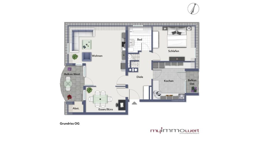 Ruhig gelegene 3-Zimmer-Maisonette-Wohnung mit wohnwirtschaftlichem Hobbyraum im Dachgeschoss - Grundriss 2. Obergeschoss
