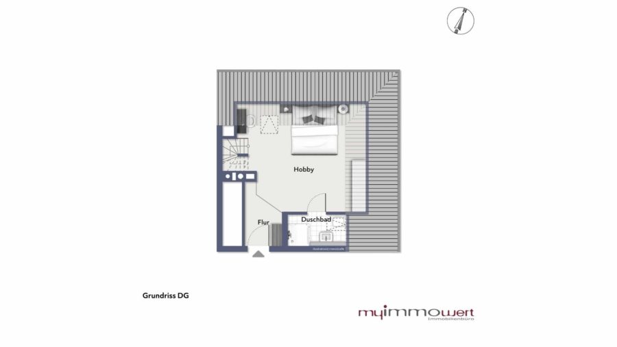 Ruhig gelegene 3-Zimmer-Maisonette-Wohnung mit wohnwirtschaftlichem Hobbyraum im Dachgeschoss - Grundriss Dachgeschoss