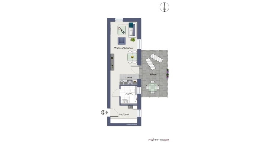 Klein & Fein! 1-Zimmer-Eigentumswohnung mit ca. 15,00 m² großer Dachterrasse in Eichenried - Grundriss Wohnung Nr. 5