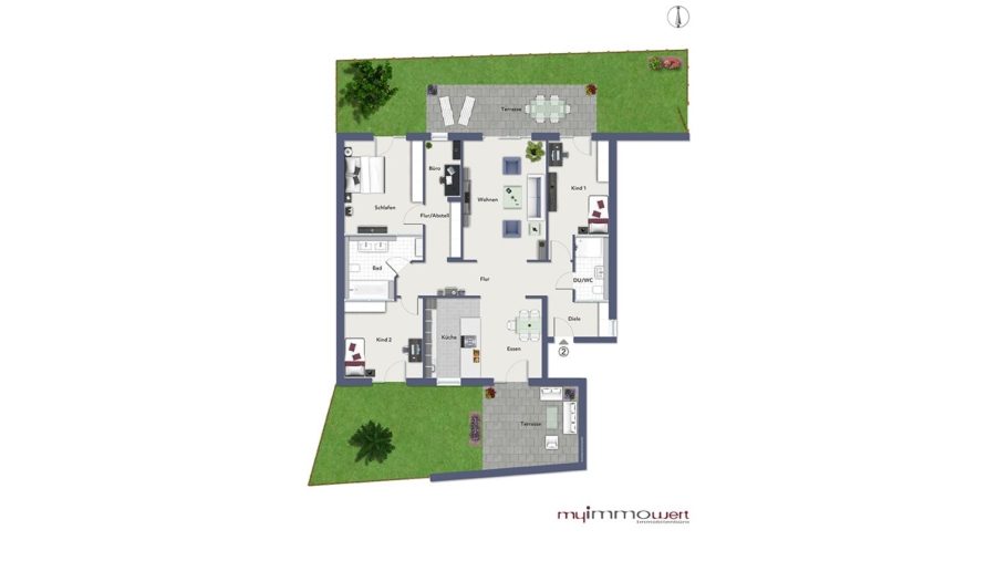 Gartenliebhaber aufgepasst! Exklusive 4,5-Zimmer-Gartenwohnung im Zentrum von Eichenried - Grundriss Wohnung Nr. 2
