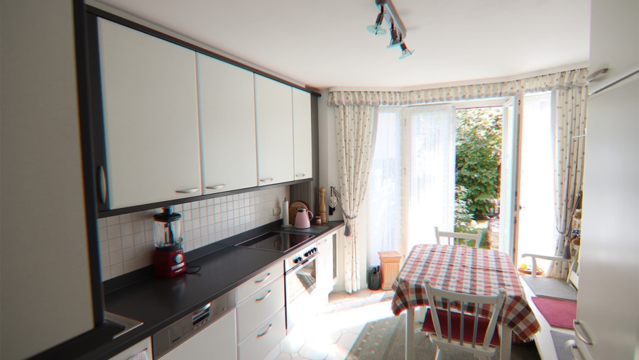 Sehr ruhig gelegene 3-Zimmer-Gartenwohnung mit zusätzlichem Hobbyraum im Souterrainbereich! - Wohnküche