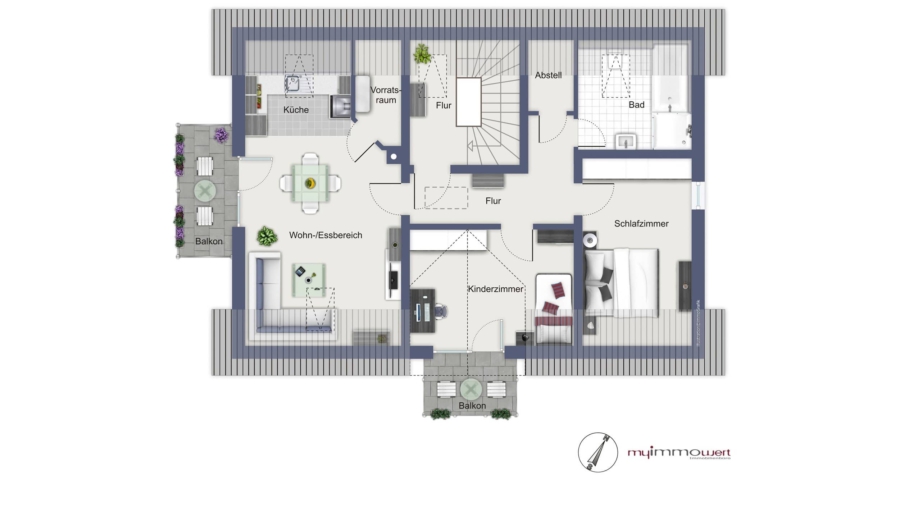 Top gepflegte 3-Zimmer-Dachgeschosswohnung mit 2 Balkonen in ruhiger Lage von Eitting - Grundriss Dachgeschoss