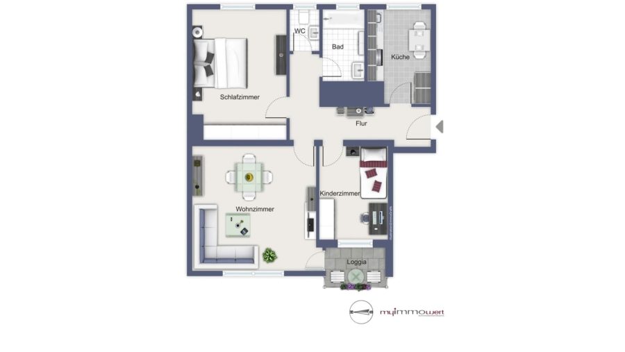 Sonnige und ideal geschnittene 3-Zimmer-Eigentumswohnung mit Westbalkon zum sofortigen Bezug - Grundriss Erdgeschoss
