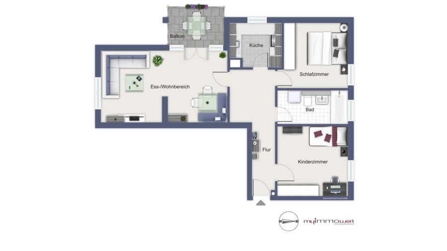 Perfekt geschnittene 3-Zimmer-Wohnung in grüner Wohnlage in Poing - Grundriss