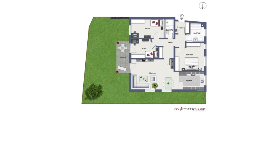 Für Gartenliebhaber! Exklusive 4-Zimmer-Gartenwohnung im Zentrum von Eichenried zu vergeben! - Grundriss Wohnung Nr. 1
