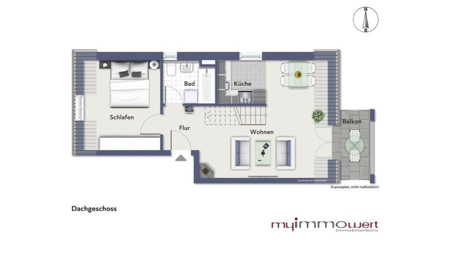 Schöne moderne 2,5-Zimmer-Maisonette-Dachgeschosswohnung im Herzen von Hallbergmoos zu vergeben! - Grundriss Dachgeschoss