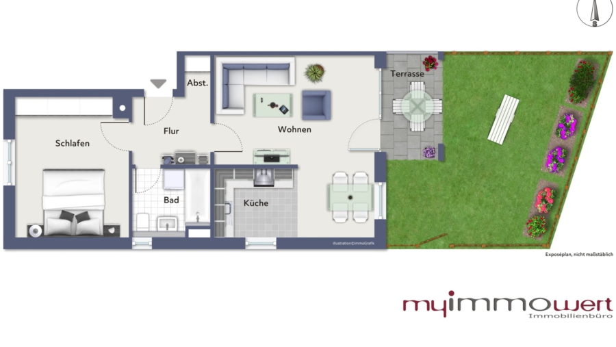 Schöne moderne 2-Zimmer-Gartenwohnung im Herzen von Hallbergmoos zu vergeben! - Grundriss Wohnung Nr. 28