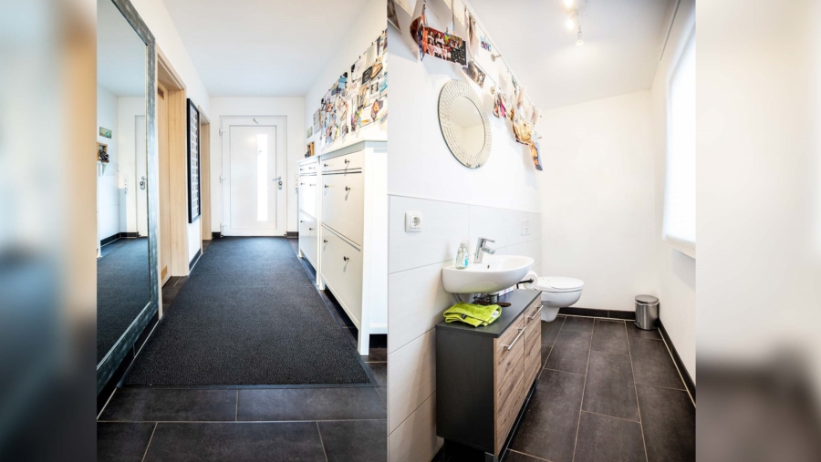 Wohntraum! Exklusives Einfamilienhaus mit 8 Zimmern & schönem Garten in 84149 Velden zu vergeben! - Eingang und Gäste-WC