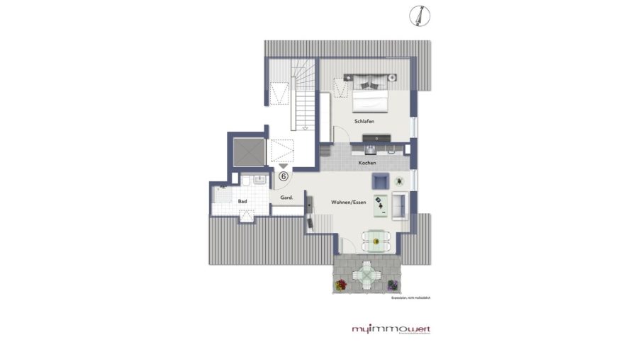 Charmante 2-Zimmer-Dachgeschosswohnung mit großem Südbalkon im Herzen von Pliening - Grundriss Wohnung Nr. 6