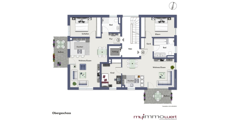 Charmante 2-Zimmer-Dachgeschosswohnung mit großem Südbalkon im Herzen von Pliening - Geschossplan Obergeschoss
