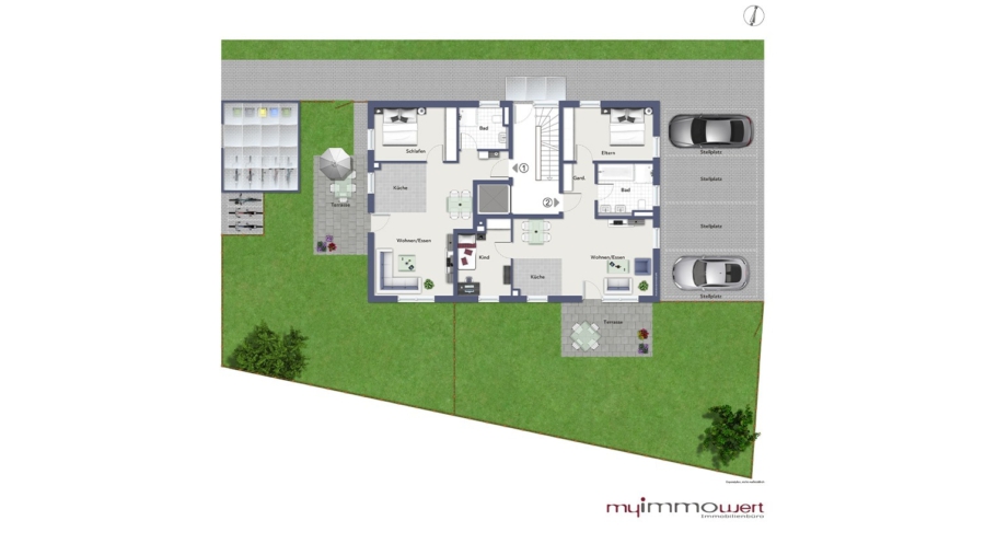 Charmante 2-Zimmer-Dachgeschosswohnung mit großem Südbalkon im Herzen von Pliening - Geschossplan Erdgeschoss