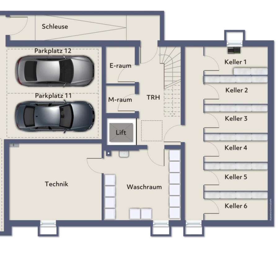 Charmante 2-Zimmer-Dachgeschosswohnung mit großem Südbalkon im Herzen von Pliening - Grundriss Keller